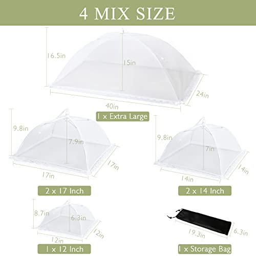 6 Pack Various Sizes Food Cover Food Tent Set(40X24* 1, 17X17* 2, 14X14* 2, 12X12* 1) With Carry Bag&Tablecloth, Reusable And Collapsible Pop Up Mesh Food Covers For Outdoor Party Home Use #TOP4
