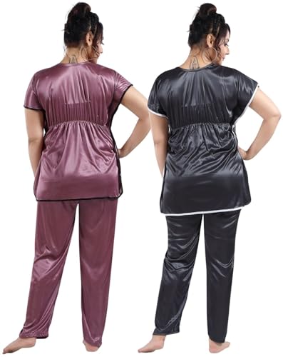 Image of Fabme Women's Satin Plain Kaftan Top & Pyjama Set