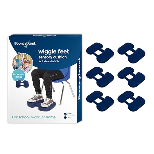Image of Bouncyband Wiggle Feet, Dark Blue, 6 Pack - Sensory Foot Cushion Quietly Facilitates Movement to Help Improve Concentration - 12 inch x 9 inch x 2.5 inch Sensory Tool, Ideal for The Classroom, Work, or at Home