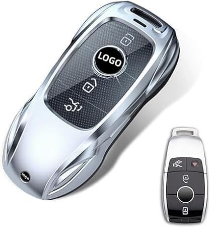 HANSTRONG GEAR Key Fob Case Cover Protection Metal Silver Compatible for Mercedes-Benz A-Class C-Class E300L C63 E63 A200 CLA CLS GLA GLB GLS Smart Remote Key