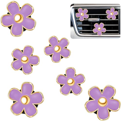 Image of Frienda 6 Pcs Daisy Flower Air Vent Clip Accessories Air Conditioning Outlet Clip Car Freshener Dashboard Accessories Charm Car Inter Decor(Purple)