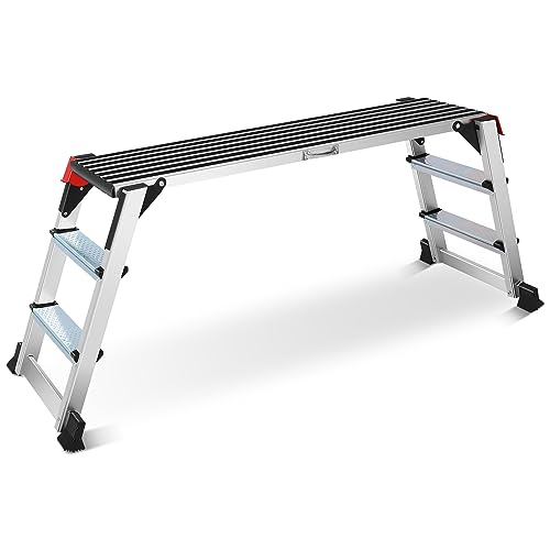 Work Platform Two Step Ladder, 50"×12"×27" Aluminum Platform, Heavy Duty Folding Work Bench Non-Slip 330 lbs Load Capacity for Washing Vehicles, Cleaning, Painting