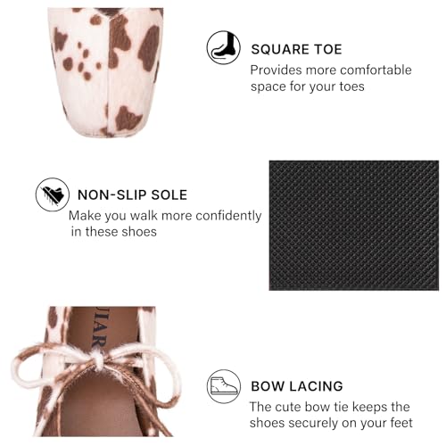 Image of Lace up Ballet Flats Women Square Toe Mary Jane Flats Bow Slip On Comfortable Ballerina Shoes