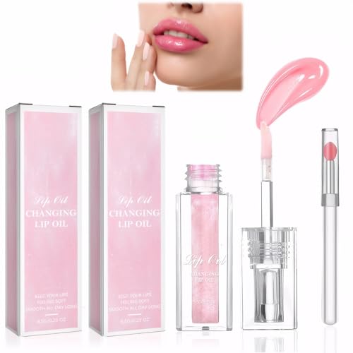 GMHLLES 2Pcs Magic Colour Changing Lip Oil, Color Changing Lip Glow Oil, Magic Lip Oil for Long Lasting Moisturizing Non-sticky Fresh Texture