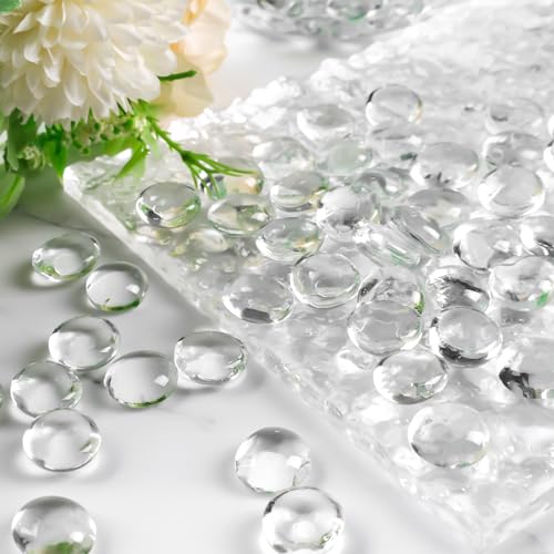 image for FUTUREPLUSX 1Lb Flat Glass Marbles, Clear Flat Gems Transparent Aquari