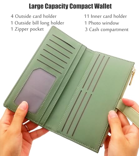 Slim Thin Women Wallet Large Capacity Long Ladies Purse Bifold Clutch Credit Card Holder 15 Card Slots 1 ID Window3