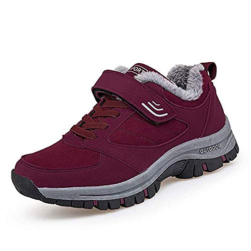 ZHShiny Botas de Nieve para Mujer Botines de Tobillo Antideslizantes para Caminar al Aire Libre Senderismo Piel Forrada Zapatillas de Nieve de Invierno