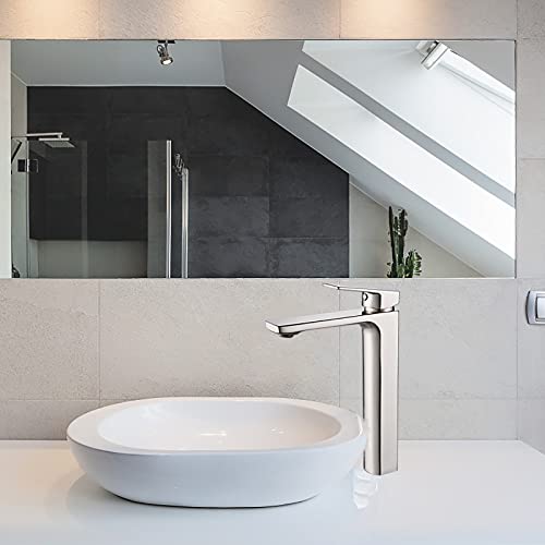 Brushed Nickel Vessel Sink Facuet Single Handle Tall Bathroom Sink Faucet Vanity Bathroom Faucet, Rv Lavatory Vanity Faucet Basin Mixer Tap Solid Brass 1.2 Gpm #TOP5
