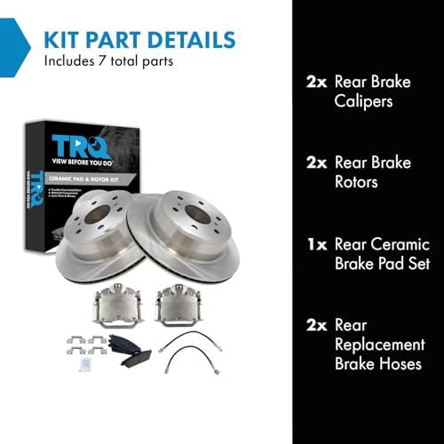 Image of TRQ Rear Brake Pad and Rotor Set Ceramic Calipers Compatible with 2007-2013 Chevrolet Silverado 1500 2007-2013 Sierra 1500