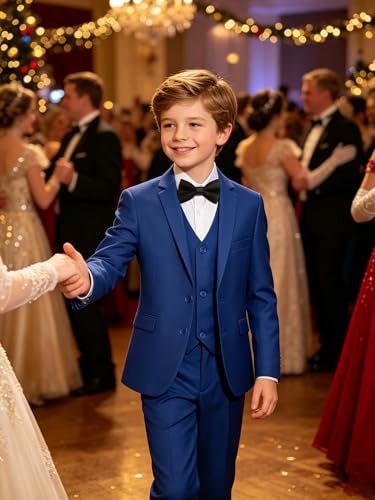 Image of Boys' Formal Suit 5 Piece Slim Fit Suits for Boy Kids Tuxedo Toddler Wedding Ring Bearer Outfit Teen Communion Dress