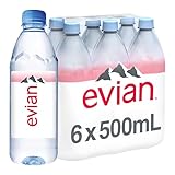 evian Natural Spring Water 500 ml, 16.9 Ounce, 6 Count, Bottled Naturally Filtered Spring Water in Individual-Sized Bottles