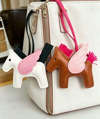 Image of NHCDFA 2PCS Bag Charms for Women, Horse Keychain Bag Accessories, Adorable Handbag Decorations for Tote Bags and School Bags, Brown-Pink and White-Pink Combinations