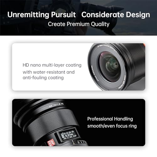 Image of VILTROX Fe 16Mm F1.8 For Sony E-Mount Af Lens 16Mm F /1.8 Super Wide Angle Autofocus Lens Full Frame Lens Compatible With Sony A7Cii, A7Iii, A7Iv, A7R, Fx30, Zv-E1, A6100, A6400, A6000, A7S Iii,Black