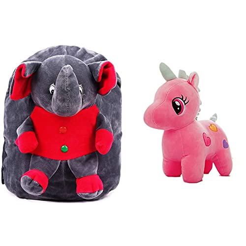 Image of DZert Soft Plush Kids' School Bag (Multi-Color, 2 to 6 Years) & Babique Unicorn Teddy Bear Plush Soft Toy Cute Kids Birthday Animal Baby Boys /Girls (25 cm, Pink)