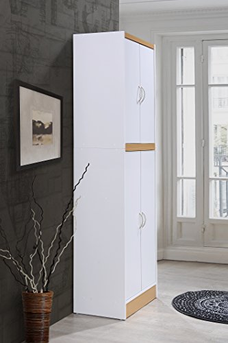 Hodedah 4 Door Kitchen Pantry with Four Shelves, White - Thumbnail 4