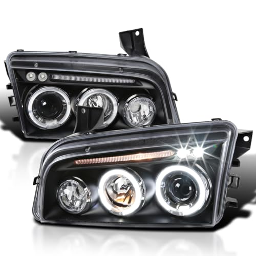 SPEC-D TUNING Projector Headlights Black Compatible with 2006-2010 Dodge Charger Left + Right Pair Headlamps Assembly