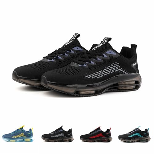 Hitmars Mens Trainers Road Running Shoes Trail Gym Sports Cushioned Lightweight Fashion Non Slip Sneakers Black Size 10UK=45EU