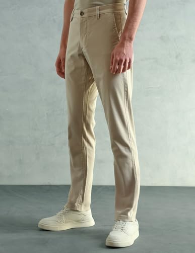 Image of Arrow Sport Men Slim fit Cotton SolidMid Rise waistTrousers