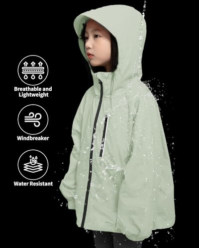 Image of Rolanko Girls Rain Jacket Lightweight Waterproof Hooded Kids Raincoat 6-16 | Kids Windbreaker, Water-Repellent, Sealed Zip Pockets, Reflective Strips, Extended Hood, Outdoor, School Daily, Travel
