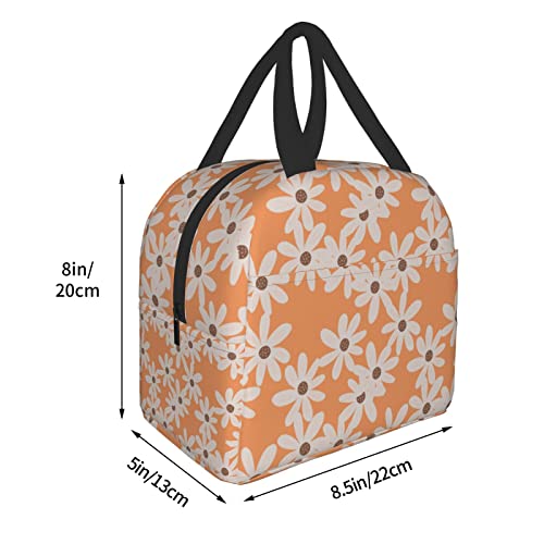 Lunch Bag Flowers Pattern On Orange Insulated Lunch Box Reusable Lunch Bags Meal Portable Container Tote For Men Women Work Travel Picnic #TOP4
