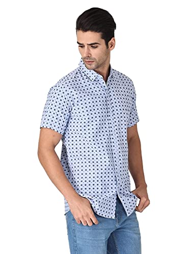 Image of Twist Men's White Printed Luxurious Linen Half Sleeve Shirt