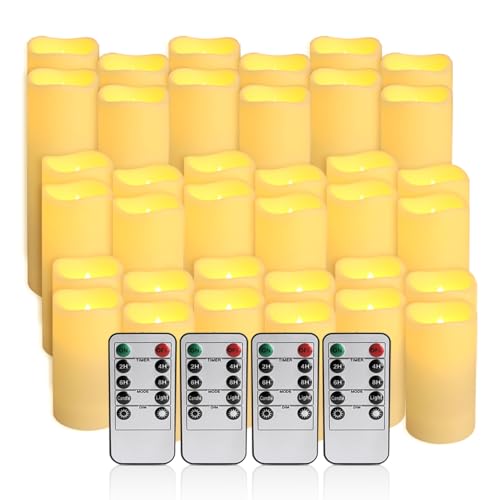 Image of 36Pack Flameless LED Candles, Waterproof for Indoor & Outdoor Use, Equipped with 10-Key Remotes & Timer, Ideal for Weddings, Table Decor, Festivals & Home Accents