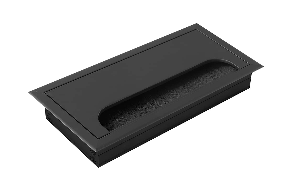 GTV - Merida cable grommet - cable guide with opening lid - cable passage rectangular cable organisation for furniture cable passage / for installation in the worktop / 80 x 160 mm / black