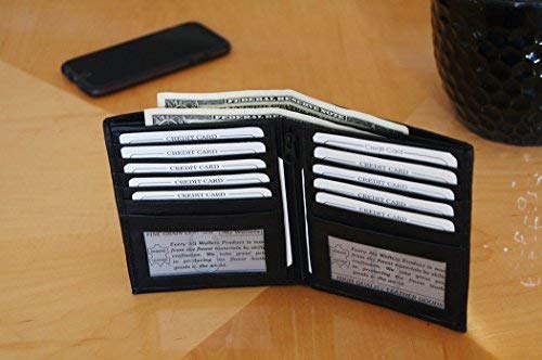 Ag Wallets Men's Lambskin Leather European Multi-Card Bifold Wallet Hipster Black #TOP1