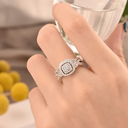 SHELOVES Wedding Rings Set for Women Round White Cz Engagement Rings Bridal Set 925 Sterling Silver Sz 5-123
