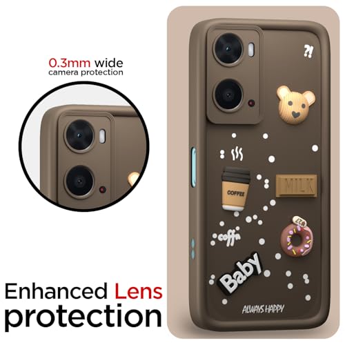 Image of Pikkme Back Cover for Oppo A76 / Oppo A96 / Oppo A36 | Cute Fun Cartoon 3D Bear Silicone Full Body Protection Bumper Case (Brown)