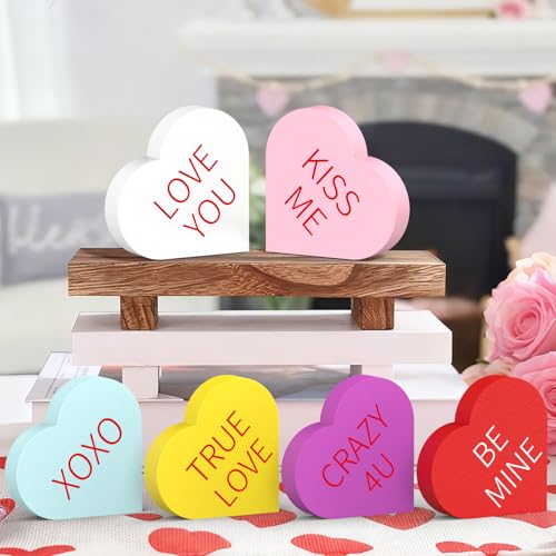 OLANRUN Valentines Day Decor, 6 Pcs Double Printed Wooden Conversation...
