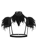 iixpin Damen Gothic Feder Cape Schal Schulter Flügel Punk Kostüm mit Kragen Brust Harness Halloween Fasching Karneval Party Kostüm Schwarz Einheitsgröße