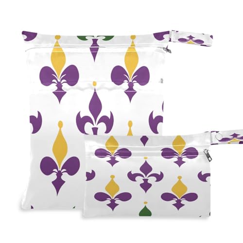 BOESI 2 Piece Wet and Dry Storage Bag, Travel Wet and Dry Bag, Waterproof Reusable, For Travel, Beach, Pool, Diapers, Toiletries, Graffiti Mardi Gras Logo Pattern