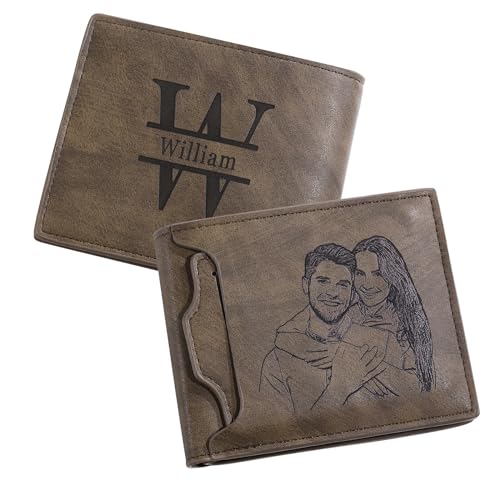 Edgahisme Gifts for Men Custom Photo Wallets for Men Personalized Mens Wallet with Engraved Picture & Initial Name Bifold Leather Wallet Customized Gifts for Boyfriend Dad Father (Style 4)