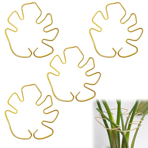Lot de 4 supports de plantes réutilisables pour plantes grimpantes Monstera, hortensias, roses, tomates (doré, grand)