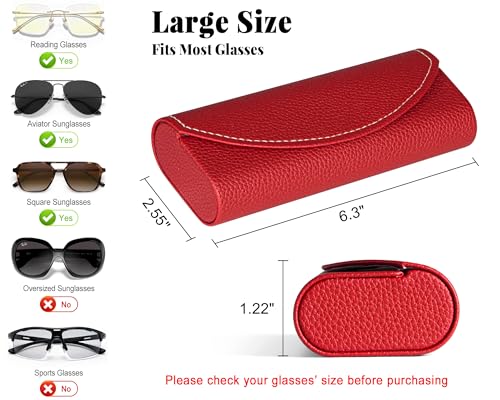 Image of RayLove Ultimate Glasses Case Kit, Hard Shell Sunglasses and Eyeglass Case with Cleaning Cloth, Screwdriver, Ear Hooks (Wine Red)