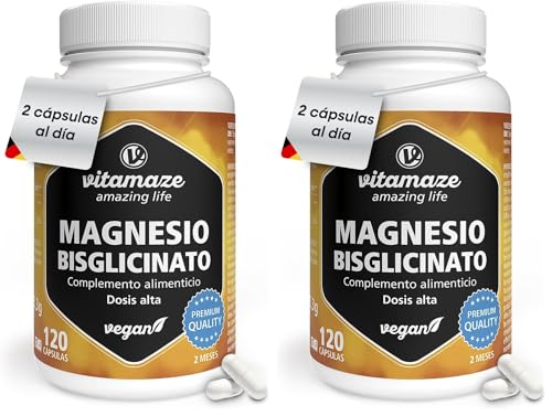 Magnesio Bisglicinato 1500 mg cápsulas veganas para huesos y cansancio