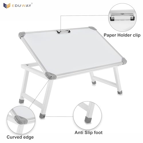Image of Eduway Multipurpose White Board Study Laptop Table for Student | with Adjustable Height Bed Table for Kids | Portable Laptop Table for Home, Office & Presentation | Include with 1 Marker & 1 Duster
