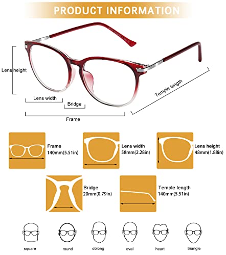 Image of DUCO Blue Light Glasses for Men Women Blue Ray Blocking Glasses Computer Glasses for Teens Red Retro Round Eyeglasses Frame Non prescription 5204