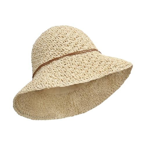 Image of Women Wide Brim Sun Hat UPF50 Straw Summer Hat Floppy Beach Hat Roll-Up