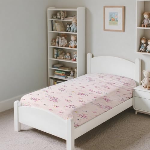 MorroMorn Twin Fitted Sheet Only, Twin Size Mattress Cover Bottom Sheet with Deep Pocket - Cute Neutral Super Soft Microfiber for Girls Kids Tween Teen, No Pillowcases 38x75x20in (Pink Flowers)