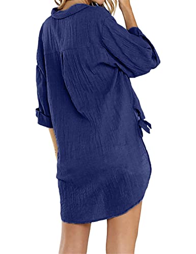 Image of Bozanly V Neck 3 /4 Sleeve Button Shirts Summer Beach Blouse Tops for Women