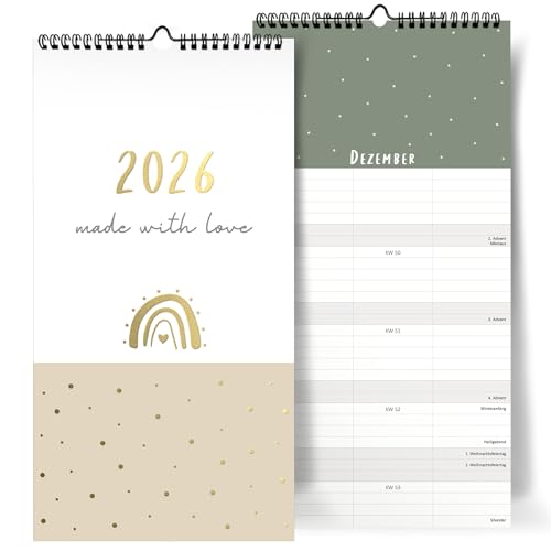 Familienkalender 2026 selbst gestalten I [Blattgold] I 3 Spalten I A4+ I Fotokalender 22 x 43cm I DIY Bastelkalender für Fotos zum Selbstgestalten I Zum Aufhängen