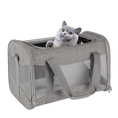 Image of Cat Carrying Case - Pet Carrier Airline Approved, Protable and Breathable Pet Travel Carrier Removable Fleece Pad, Collapsible Cat Carrier Dog Carrier for Medium Cats Small Cats Dogs (X-Large, Grey)