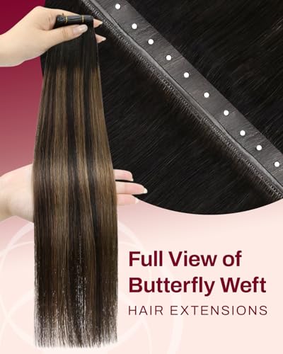 Image of Moresoo Butterfly Weft Hair Extensions, Balayage Brown, Remy Human Hair | 24 Inch 50g, flowing remy human hair gives graceful balayage length for travel, bridal events and refined hairstyles