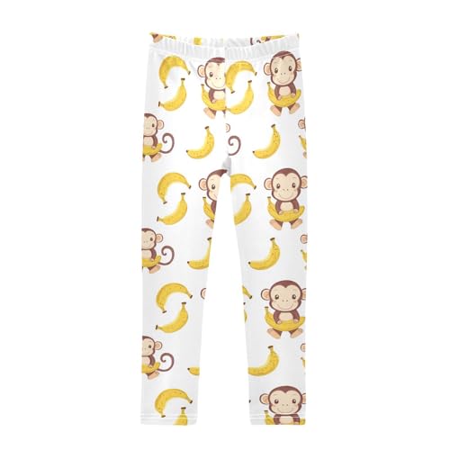 ZZKKO Girls Leggings Cute Monkey Banana Toddler Girls Clothes Toddler Comfortable Bottoms Girl Leggings 3T-10Y