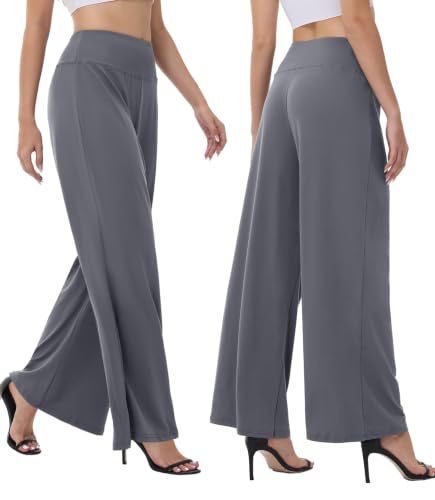 Image of ZOOSIXX Palazzo Wide Leg Pants for Women - High Waist Casual Beach Lounge Pants Loose Flowy Pants Stretchy Trousers