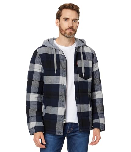 Image of Levi's mens Plaid Sherpa Lined Hooded Shirt Jacket (Regular & Big & Tall Sizes)