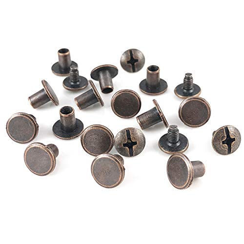 100 Sets Round Flat Head Chicago Screws Buttons Metal Studs Rivets Screwback Spots Metal Nail Rivet Studs For Leather Crafting 5/16 Inch (Antique Copper) #TOP4