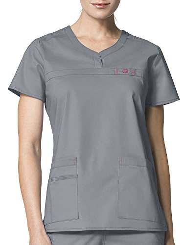 Wink 'WonderFLEX 'Patience' Curved Neck Top' Scrub Top Pewter X-Large